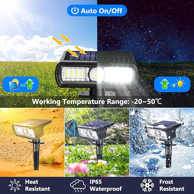 Toodour Solar Spot Lights Outdoor 4 Pack Solar Christmas Lights Outdoor with 2 Modes Waterproof Solar Powered Flood Lights Landscape Lighting for Yard Garden Pathway Walkway Xmas Decor - Cool White