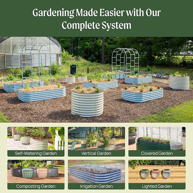 32 Extra Tall Raised Garden Bed Kits 3.5 x 5 x 2.7ft Raised Planter Box Outdoor 2 x 6.5 x 2.7ft Deep Root 6 in 1 Modular Metal Raised Beds for Gardening Vegetables Flowers Fruits - Sunlit Oak