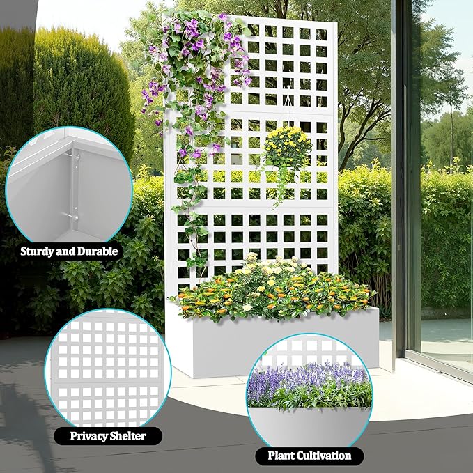 Metal Planter Box with Trellis Planter Box with Privacy Screen Privacy Trellis Outdoor for Climbing Plants with Drainage Holes Raised Garden Bed for Vegetables