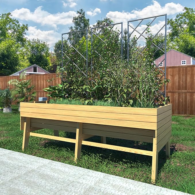 VEIKOU Raised Garden Bed 6 x 3 x 2FT Raised Garden Beds Outdoor with 6 Legs Detachable Liner Garden Bed for Backyard Patio Balcony 837lbs Capacity Natural Wood