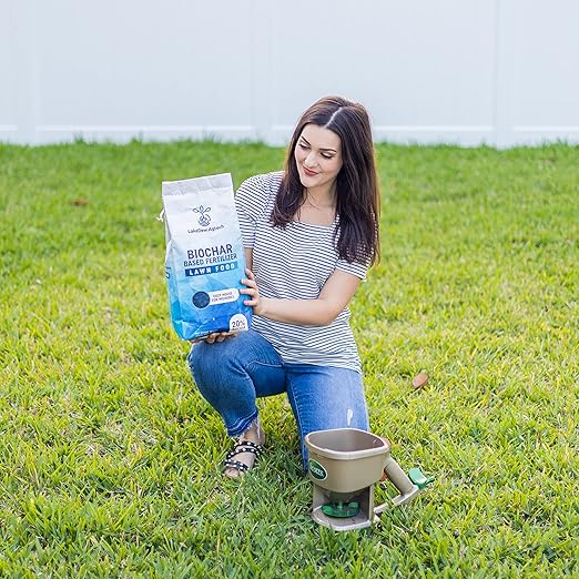 LakeDew Biochar Lawn Fertilizer 16‑0‑8 – Moisture Retention &amp Microbial Boost – Fix New Construction or Sandy Soils – Eco‑Friendly Covers 2500‑6000 sq ft (19.6lb)