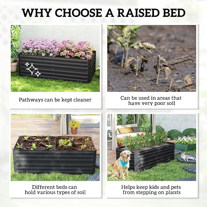 Outsunny Galvanized Raised Garden Bed Kit Large and Tall Metal Planter Box with Reinforcing Bars for Vegetables Flowers and Herbs 6' x 3' x 2' Black