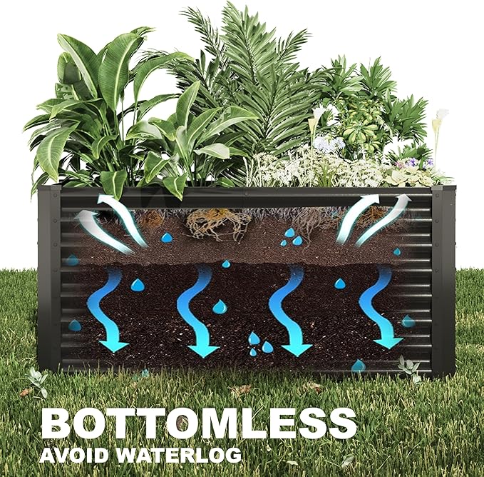 12x2x2ft Raised Garden Beds Outdoor Kit Galvanized Planter Garden Boxes Outdoor Metal Raised Garden Beds for VegetablesFruitsHerbFlowerBlack