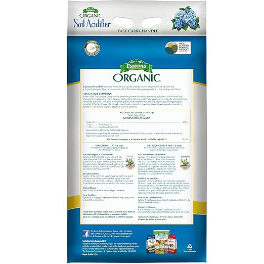 Espoma Organic Soil Acidifier Soil Amendment Lowers Soil pH and Turns Hydrangeas Blue! Contains Elemental Sulfur &amp can be Used for Organic Gardening 30 lb. Bag - Pack of 1