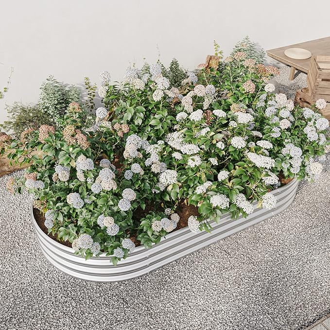 Thickened Metal Raised Planter Bed Planter Boxes Outdoor Oval Large Metal Beds for Plants Vegetables and Flowers (Sliver+ 88.99 x 44.68 x 11.42 inches)