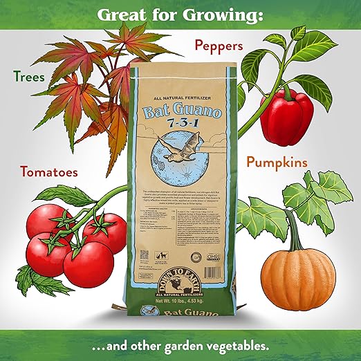 Down To Earth All Natural Fertilizers Organic Bat Guano - High Nitrogen Plant Food for Vegetative Growth 7-3-1 10 lb