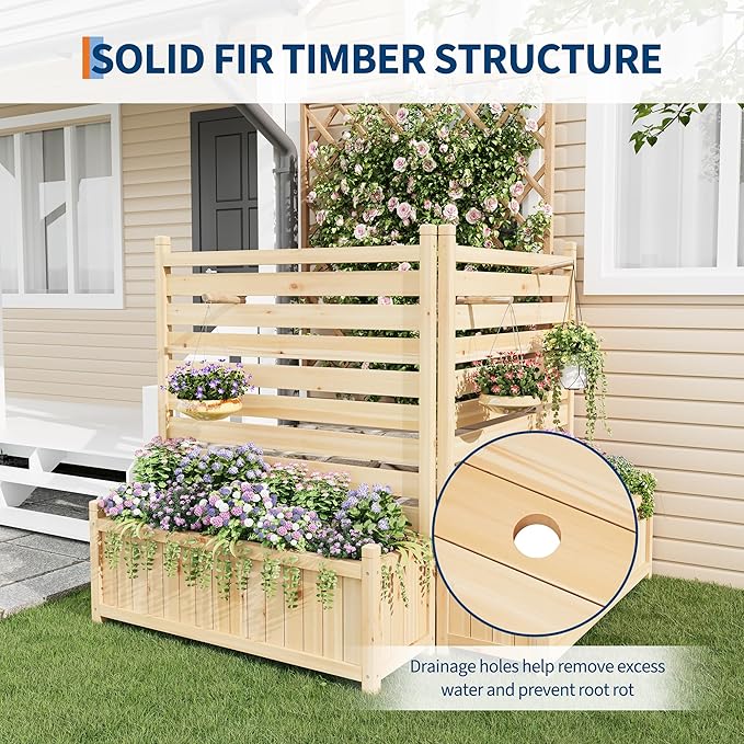 34x40 in Outdoor Privacy Fence Panels 2-Panel Wood AC Unit Screen with Planter Box Wood Privacy Fence Panels for Outside Yard Fence for Air Conditioner Trash Can Pool Patio &amp Backyard Decor