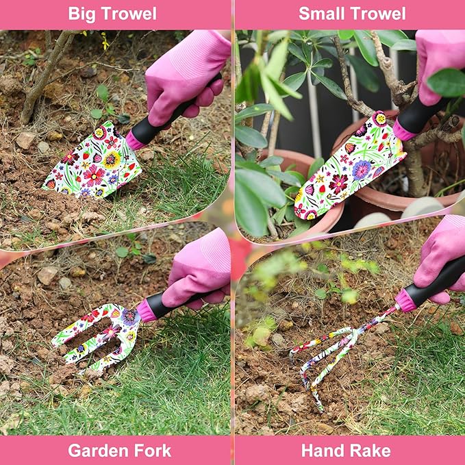 Housolution 900D Standable Gardening Tool Bag and 10 PCS Gardening Tool Set with Large Garden BagFloral Pattern Gardening Tool Set Gifts for WomenHome Tools Organizer Garden Tool Kit Holder