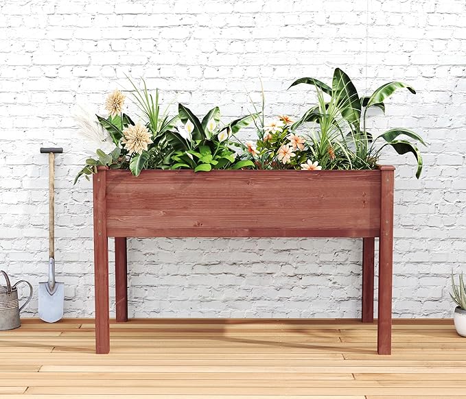 Raised Garden Bed with Legs (48x24x30'') Solid Wood Elevated Planter Box for Outdoor