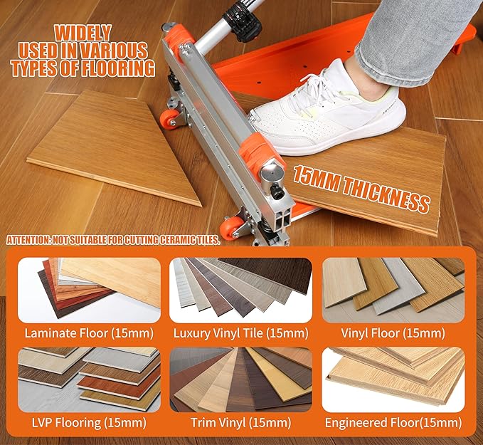 Laminate/Vinyl Floor Cutter 13” Vinyl Plank Cutter with Wheels – Easy Angle &amp Length Cutting Flooring Tools - Cuts Laminate Floor Engineered Wood LVP LVT VCT SPC WPC HSS Blade/LED Light