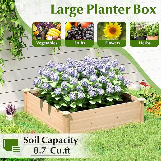 Giantex Raised Garden Bed Wood Planter Box Outdoor Square Garden Bed for Vegetable Flower Herb Succulent 40 Lx40 Wx12 H Easy Assembly