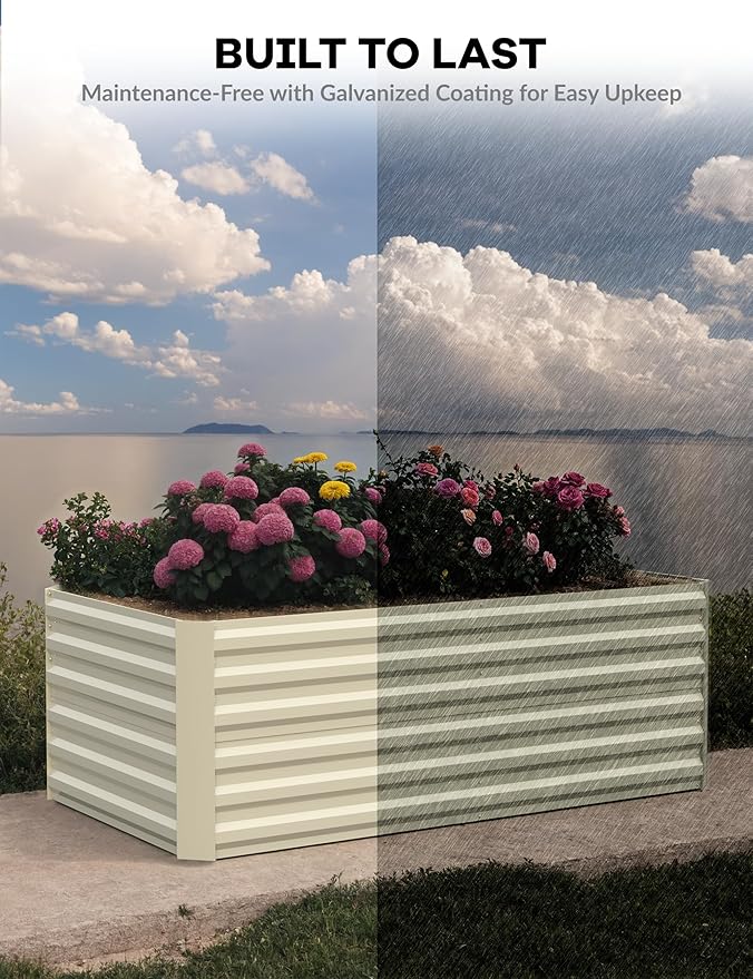 8x4x2ft Galvanized Raised Garden BedDeep Root Planter Box for VegetablesFlowersHerbs-Large Metal Raised Garden Bed Kit OutdoorBeige