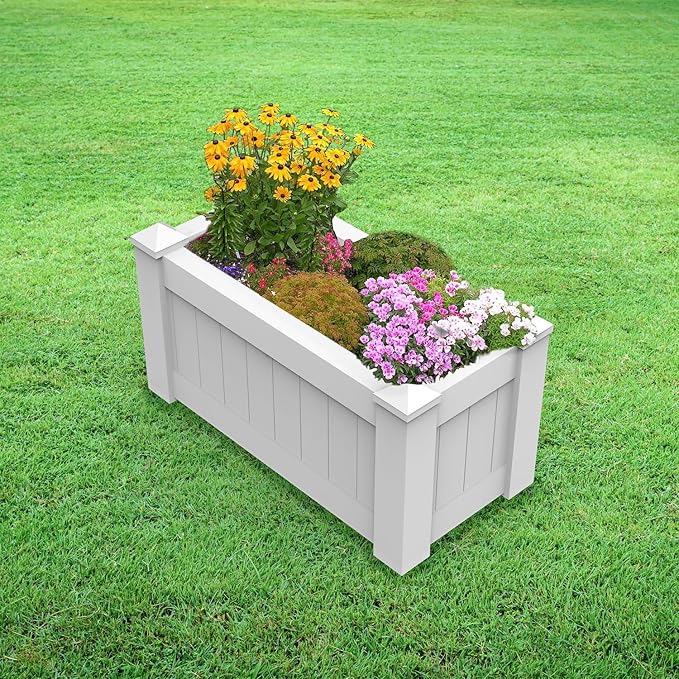E&ampK Sunrise 43x20x20 Raised Garden Bed White Vinyl Above Ground Planter Box for Growing Vegetables Flowers Herbs DIY Gardening Yard Patio Lawn Outdoor (2 Pcs)