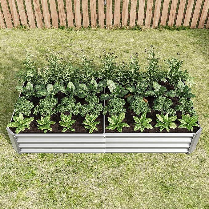Raised Garden Bed Outdoor 6×3×1ft Metal Raised Rectangle Planter Beds for Plants Vegetables and Flowers - Silver