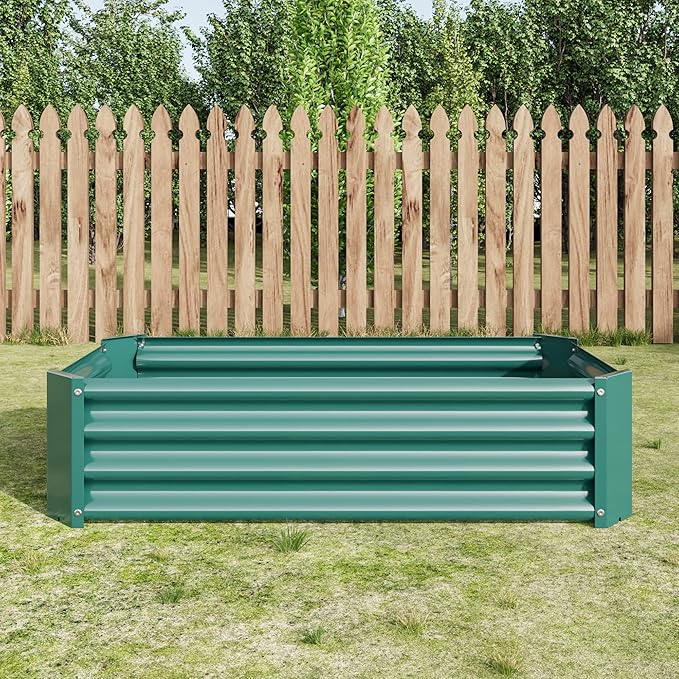 4x2x1 FT Metal Raised Garden Bed for Vegetables and Flowers Heavy-Duty Galvanized Steel Planter Box with Drainage Rust-Proof Outdoor Planting Bed for Backyard &amp Patio Green