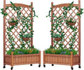 Raised Garden Bed with Trellis Set of 2 Outdoor Wood Planter Box &amp Plant Stand with Climbing Racks