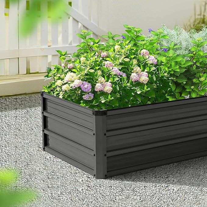 NUU GARDEN 6x3x1ft Rectangular Galvanized Raised Garden Bed for Gardening Elevated Planting Metal Planter Box Outdoor Patio Planting Bed for Vegetables Flowers Herb Dark Gray