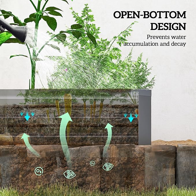 Outsunny 8 x 2 x 1ft Galvanized Raised Garden Bed Kit Outdoor Metal Elevated Planter Box with Safety Edging Large Raised Bed for Growing Flowers Herbs and Vegetables Dark Gray