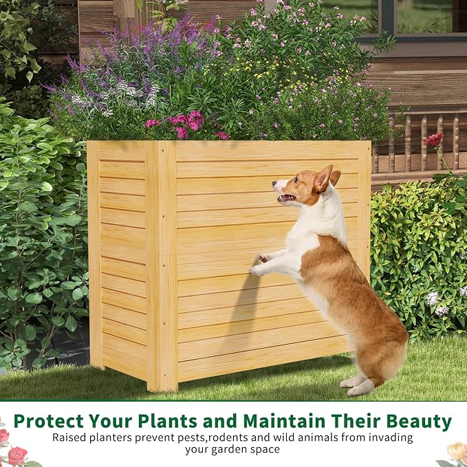 Raised Garden Bed with Extra Storage Compartments Outdoor 34 x 18 x 30 Wood Elevated Garden Box Wooden Planter Box for Herbs Vegetables Flowers Backyard Patio Balcony