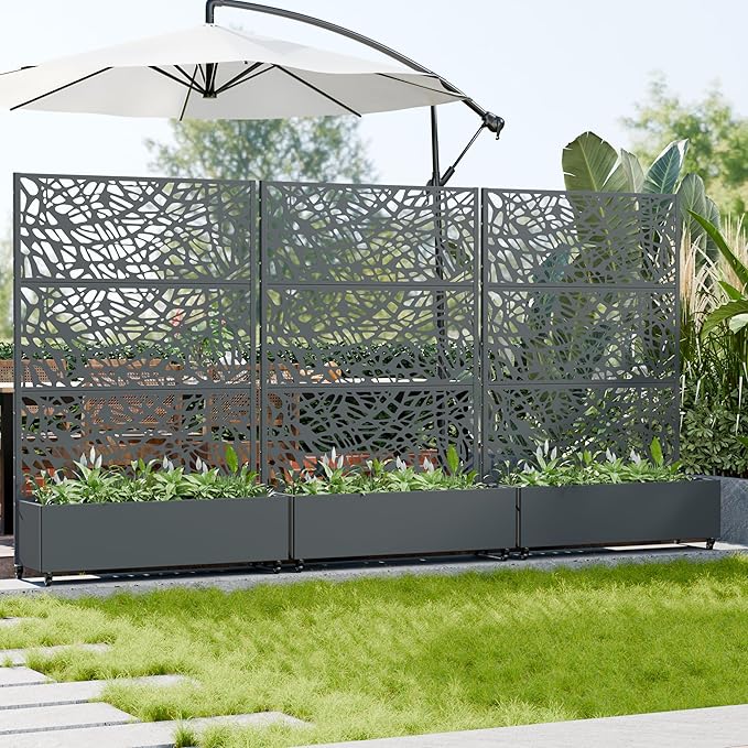 Casaphoria Metal Raised Garden Bed with Trellis and Wheels 72x47x16 Planter Box for Climbing Plants Vegetables &amp Vines Features Drainage Holes and Privacy Screen Drakgrey-Net