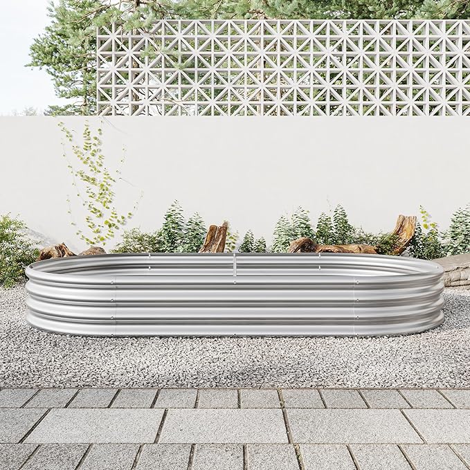 Thickened Metal Raised Planter Bed Planter Boxes Outdoor Oval Large Metal Beds for Plants Vegetables and Flowers (Sliver+ 88.99 x 44.68 x 11.42 inches)
