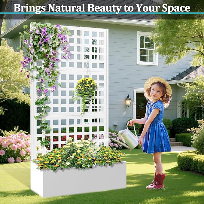 Metal Planter Box with Trellis Planter Box with Privacy Screen Privacy Trellis Outdoor for Climbing Plants with Drainage Holes Raised Garden Bed for Vegetables