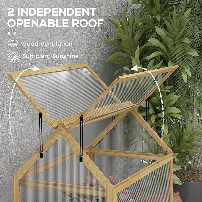 Raised Garden Bed with Polycarbonate Greenhouse Wooden Cold e Greenhouse GFlower Planter Protection Peak Roof 35.5 x 22.5 x 38.25 Natural