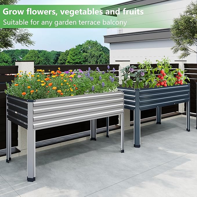 Galvanized Raised Garden Bed with Legs48×24×30in Elevated Planter Box for BackyardOutdoor Garden Patio Balcony 350lb CapacitySilver