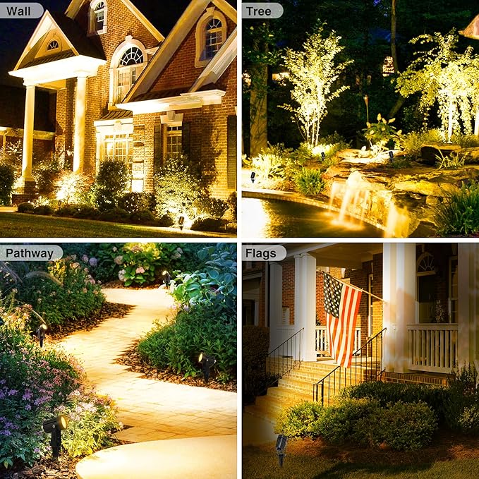 Solar Spot Lights Outdoor Solar Landscape Spotlights IP65 Waterproof 9.8ft CableAuto On/Off Outdoor Wall Lights for Garden Yard Driveway Porch Walkway Pool (3000K Warm White+6000K White)