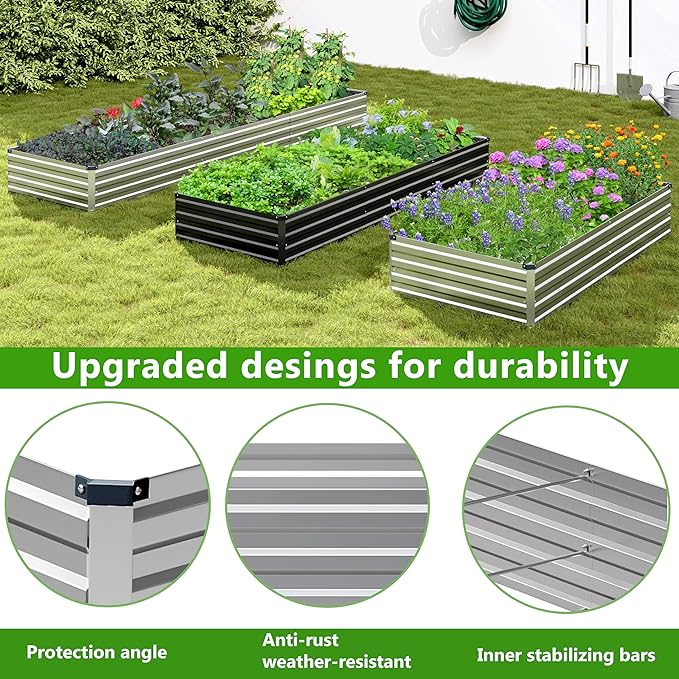 2PCS 6x3x1ft Galvanized Raised Garden Bed Kit Galvanized Planter Raised Garden Boxes Outdoor Large Metal Raised Garden Beds for VegetablesSilver