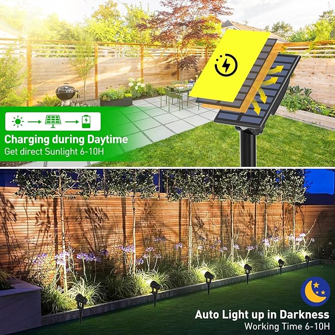 T-SUNUS Solar Spot Lights Outdoor IP65 Waterproof White 6000K Landscape Spotlights 9.8ft Cable Separate Panel Auto Dusk to Dawn Dimmable for Flag Yard Garden Patio Driveway Pathway Garage