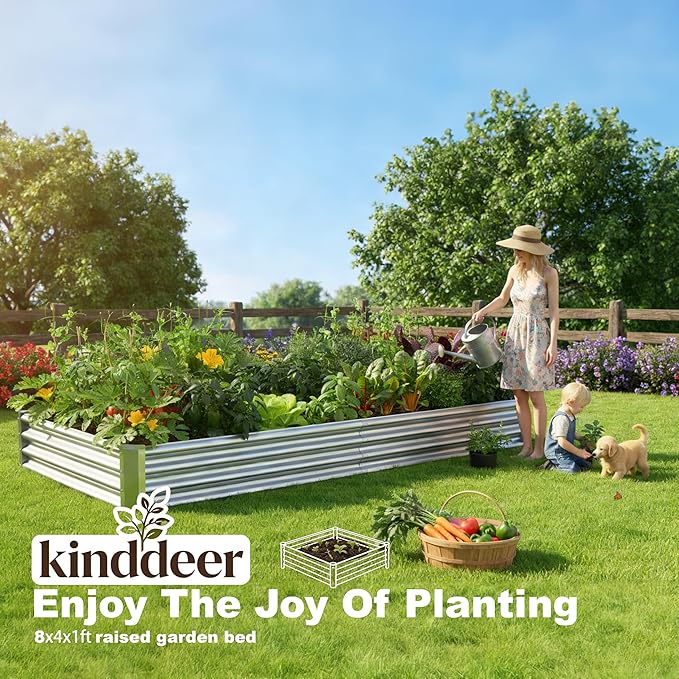8x4x1ft(2 Pack) Galvanized Raised Garden Bed Kit Galvanized Planter Garden Boxes Outdoor Metal Raised Garden Beds for VegetablesFruits FlowerSilver