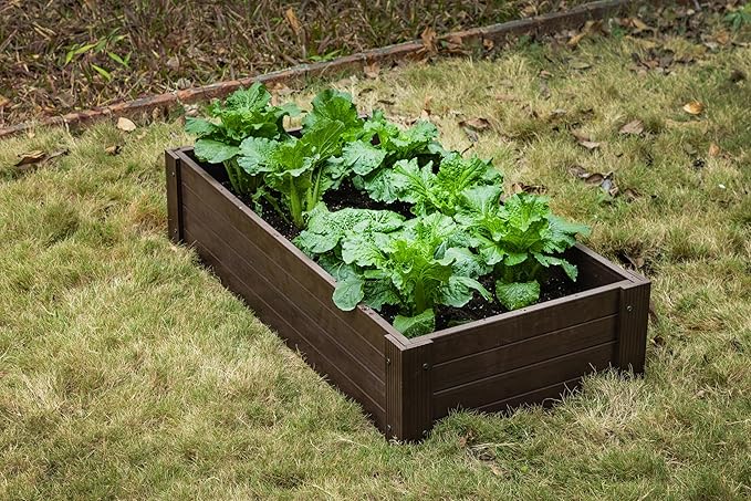 New Age Garden ECOFLEX Stackable Raised Garden Bed (2×4 ft) Open Bottom Composite Planter Stackable Non‑Toxic Eco‑Friendly Walnut Finish