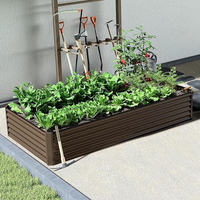 8x4x1.5 ft Galvanized Raised Garden Bed Outdoor Planter GBoxes Large Metal Planter Box for Gardening Vegetables Fruits FlowersBrown