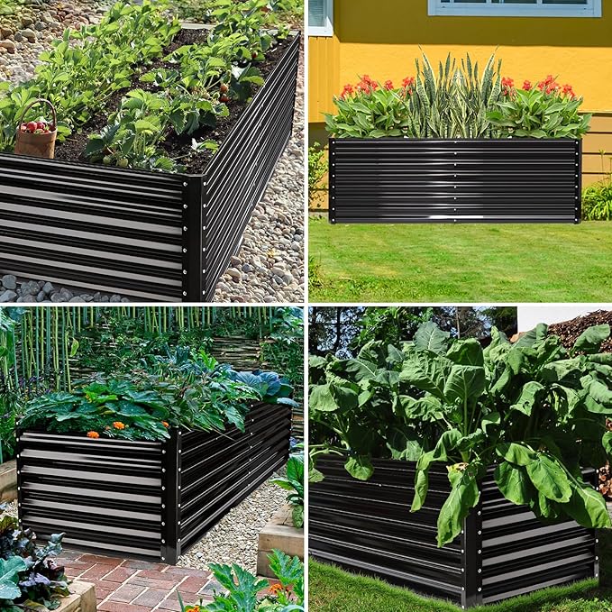 JERIA 8×4×2ft Galvanized RaisedOutdoor Metal Raised Garden Bed Rectangular Deep Root Planter Box for Vegetables Flowers Herbs