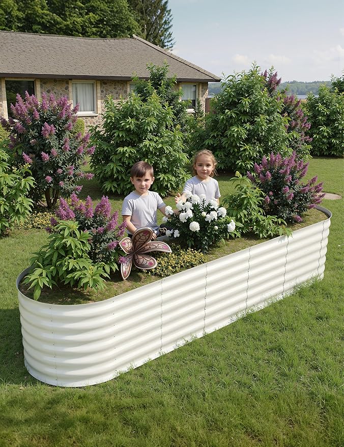TrailBlaze 2-Pack Galvanized Steel Raised Garden Beds – Outdoor Oval Planter Boxes Rust-Resistant Durable Easy Assembly for Vegetables &amp Flowers Mixed Sizes Beige 240 * 60 * 60cm