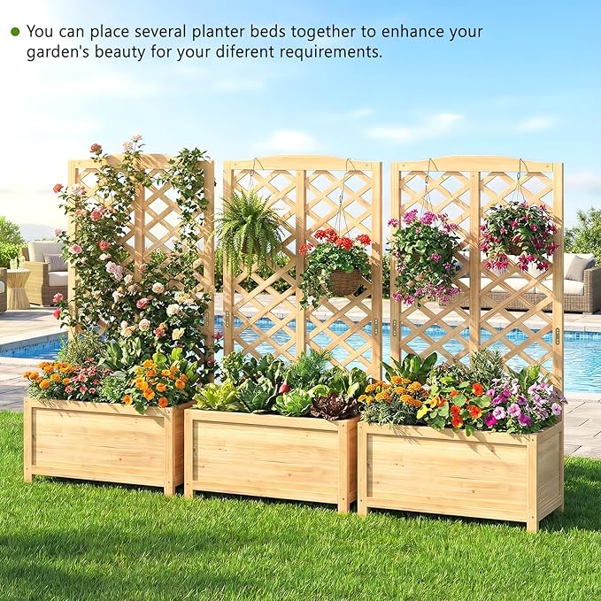 DoCred Raised Garden Bed with Trellis 30 L x 16 W x 59 H Elevated Freestanding Planter Box for Climbing Plants Outdoor Wooden Privacy Screen with Garden Box for Backyard Patio Balcony Decor