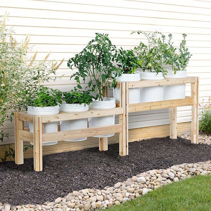 Greenes Fence Two-Tiers Six Bucket Elevated Cedar Wood Garden Frame 84 in. x 16 in. x 30 in. - Made in USA with North American Cedar