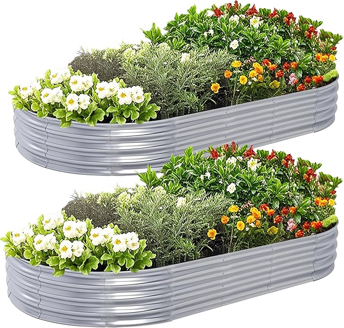Galvanized Raised Garden Bed 8x4x1 FT Thickening Planter Boxes Outdoor Raised Beds for Gardening Easy Assembly Large Garden Bed for Vegetables Fruits Flowers (2-Pack)