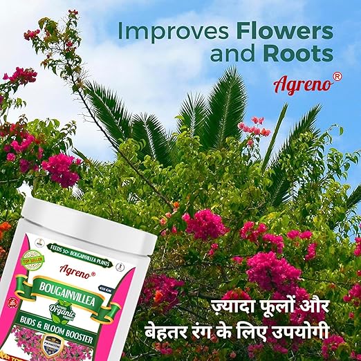 Agreno® Bougainvillea Buds and Bloom Booster Essential Organic Powerful Fertilizer Granule for Overall Fast Growth and Heavy Flowering of Bougainvillea Plants. (450 gm)