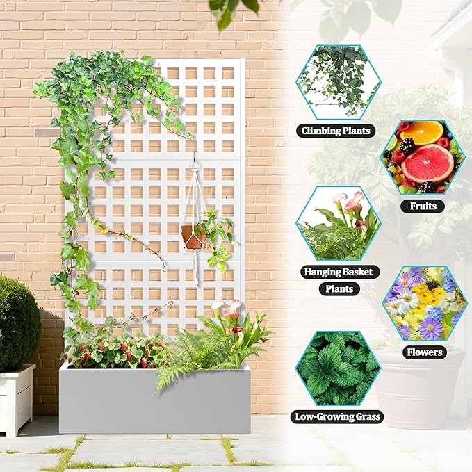 Metal Planter Box with Trellis Planter Box with Privacy Screen Privacy Trellis Outdoor for Climbing Plants with Drainage Holes Raised Garden Bed for Vegetables