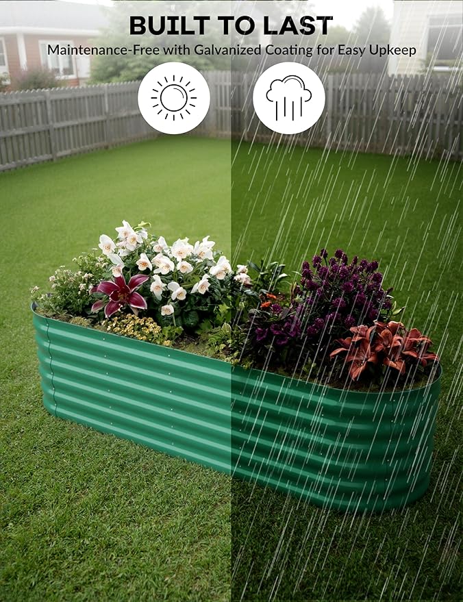 2Pcs 8x2x1.5ft Raised Garden BedGalvanized Raised Planter Boxes Outdoor with Easy Assembly Large Garden Bed for Vegetables Fruits FlowerRaised Garden BedGreen