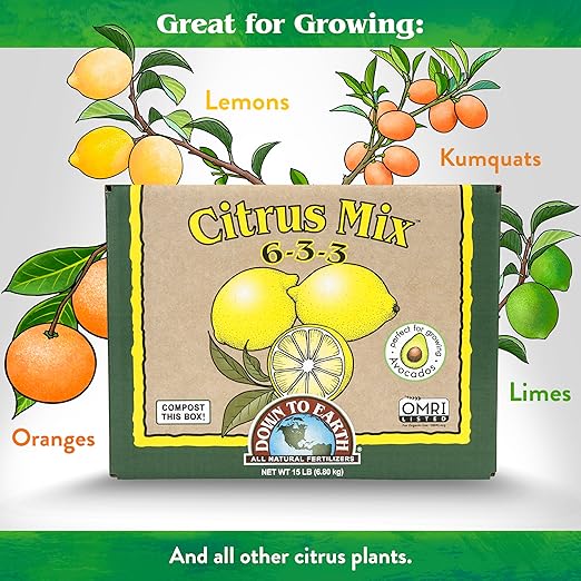 Down To Earth All Natural Fertilizers Organic Citrus Mix - Plant Food for Lemons Limes Oranges and Avocados 6-3-3 15 lb