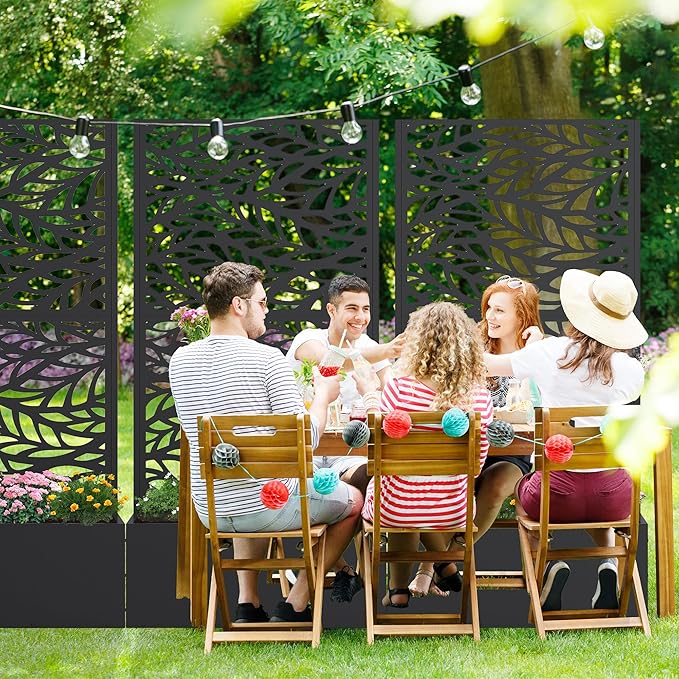 Casaphoria Metal Raised Garden Bed with Trellis 59x30x12 Planter Box for Climbing Plants Vegetables &amp Vines Features Drainage Holes and Privacy Screen (Black-Spring)