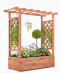 GarveeLife Raised Garden Bed with Trellis 45 in Wood Planter Box with Side Trellis Hanging Roof and 4 Drainage Holes Freestanding Elevated Garden Bed for Climbing Plants Vines Flowers