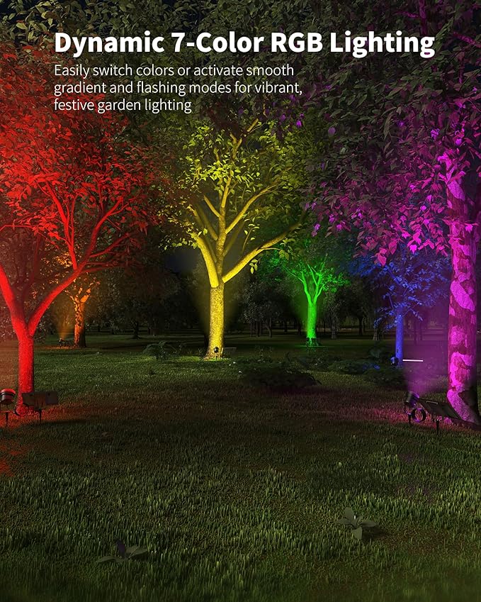 Ofuray Solar Spot Lights Outdoor RGB Color Changing with 8 Lighting Modes IP67 Waterproof Landscape Lights 9.8ft Cable 12000mAh High Power Dusk to Dawn Solar Spotlights for Garden &amp Outdoor Déc