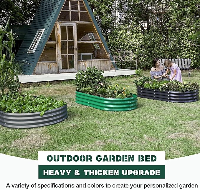 Land Guard 2Pcs Galvanized Raised Garden Bed Kit Galvanized Planter Oval Large Metal Raised Garden Boxes Outdoor for Vegetables (Modern Grey)