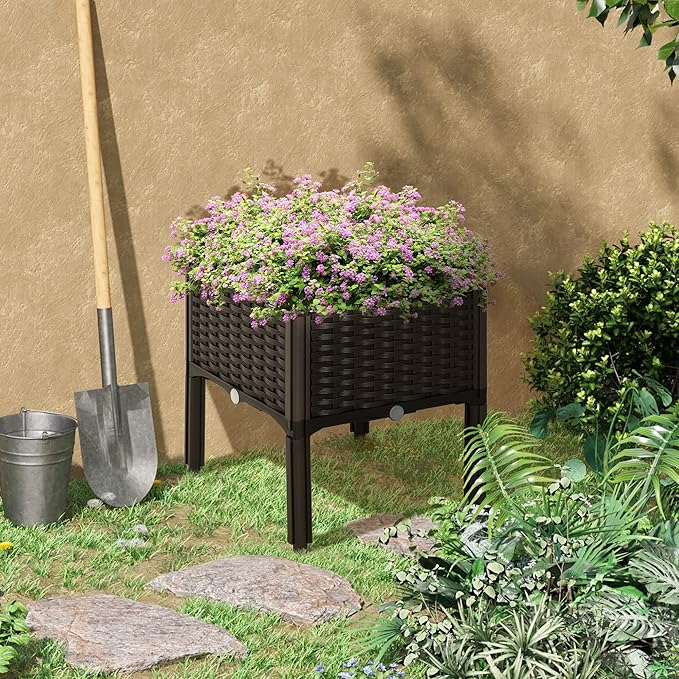 Raised Garden Bed with Legs Self-Watering Planter Box Raised Bed to Grow Flowers Herbs &amp Vegetables Brown