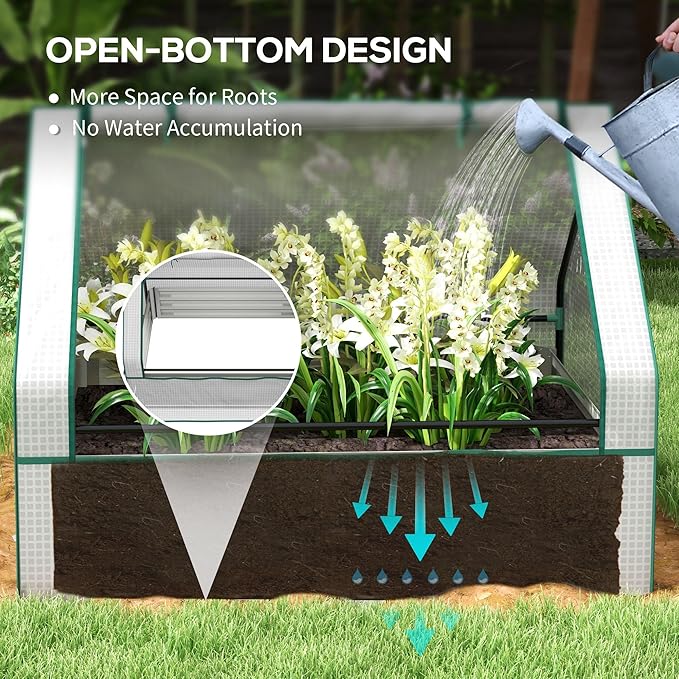 Outsunny 4 x 3 x 1ft Raised Garden Bed with Mini Greenhouse Galvanized Outdoor Planter Box with Cover for Herbs and Vegetables Use for Patio Garden Balcony White Cover and Silver Planter