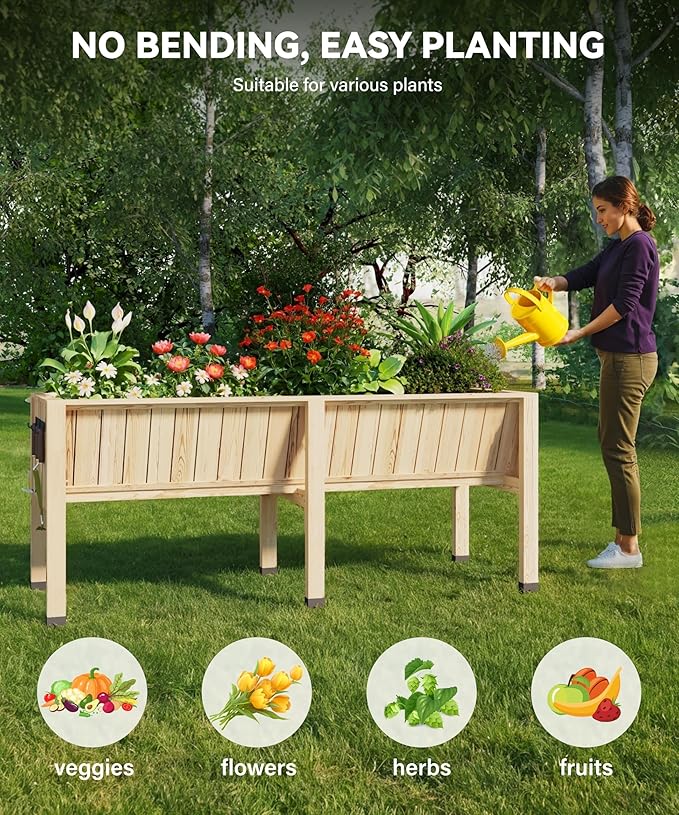 Wooden Raised Garden Bed with Legs45x23x30inElevated Planter Box Stand for Vegetable Flower Herb OutdoorsPlanter Raised Beds with Hooks 300Lb Capacity